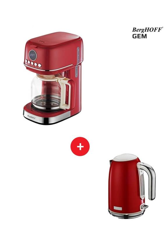 GEM RETRO Kırmızı Filtre Kahve Makinesi + 1,7 Lt Retro Kettle Su Isıtıcı - 1