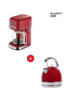 RETRO Kırmızı Filtre Kahve Makinesi + Retro Su Isıtıcı Kettle Yuvarlak - 1